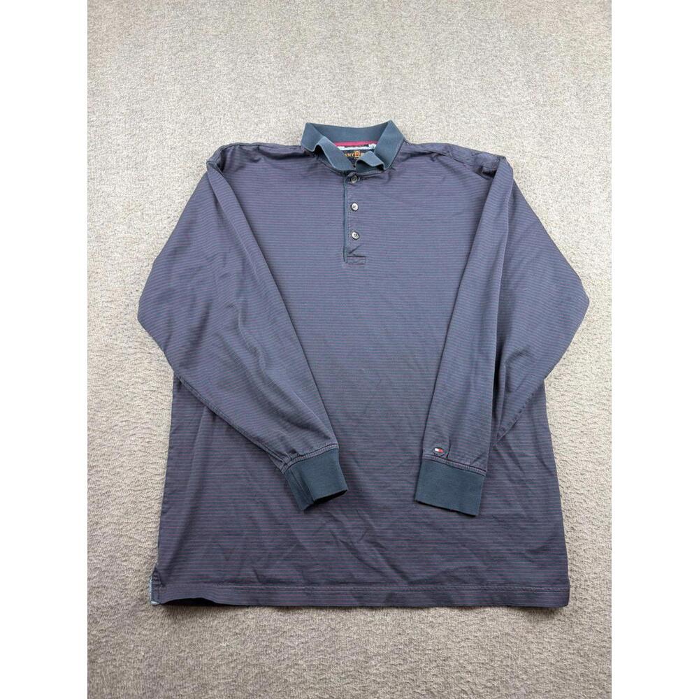 Tommy Hilfiger Men's Medium Long Sleeve Polo Shirt Blue‎ Cotton Casual Top